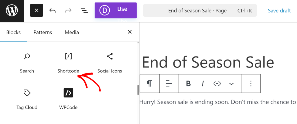 Add a shortcode block for timer